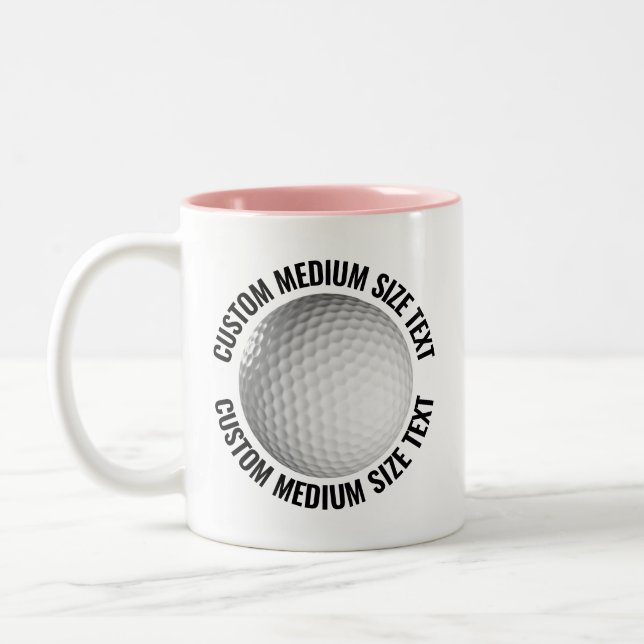 Golf Ball & Medium Text PINK 11oz Custom Two-Tone Coffee Mug (Left)
