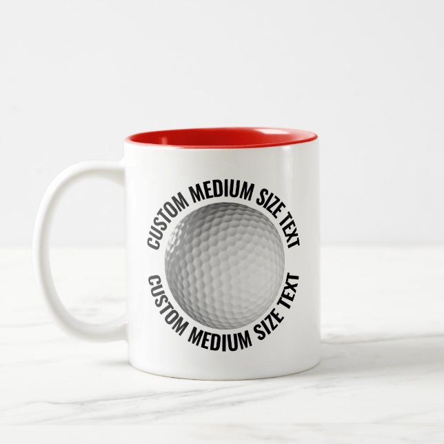 Golf Ball & Medium Text RED 11oz Custom Two-Tone Coffee Mug (Left)