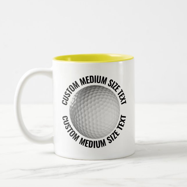 Golf Ball & Medium Text YELLOW 11oz Custom Two-Tone Coffee Mug (Left)