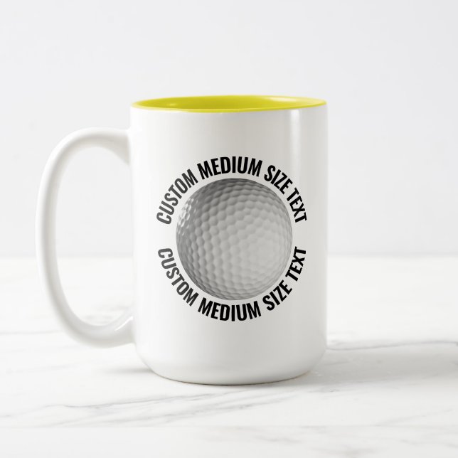 Golf Ball & Medium Text YELLOW 15oz Custom Two-Tone Coffee Mug (Left)