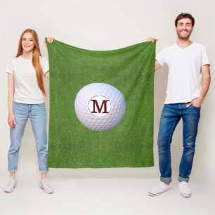 Golf Ball Monogram Golfer Greens Turf Fleece Blanket