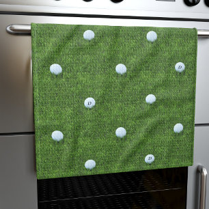 Golf Ball Monogram Green Golfer Kitchen Towel