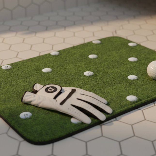 Golf Ball Monogram Green Grass Small Bath Mat (A comfortable, durable, and personalized bath mat that celebrates their favorite sport.)