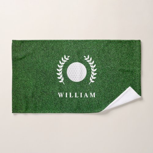 Golf Ball Monogram  Name Green Grass Golfer Hand Towel