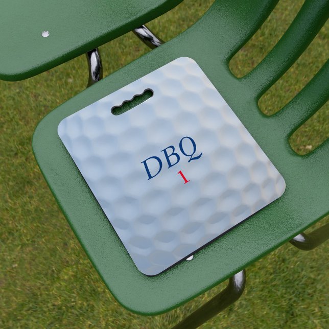 Golf Ball Monogram Sports Stadium Seat Cushion (A golf ball inspired seat cushion with space for your initials and number.)