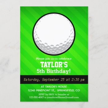 Golf Ball; Neon Green Stripes Invitation by Birthday_Party_House at Zazzle