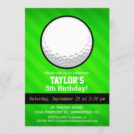 Golf Ball; Neon Green Stripes Invitation