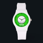 Golf Ball; Neon Green Stripes Watch<br><div class="desc">Cool, colorful kid's golf ball, golfer, golf player, white ball, sports design on bright neon lime green stripes pattern. Perfect gift for baby, toddler, kids, children, teens, or adults! Personalized the design by adding a child's name or custom text with athletic, sporty look sports white font. Visit our store, Birthday...</div>