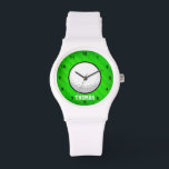 Golf Ball; Neon Green Stripes Watch<br><div class="desc">Cool, colorful kid's golf ball, golfer, golf player, white ball, sports design on bright neon lime green stripes pattern. Perfect gift for baby, toddler, kids, children, teens, or adults! Personalized the design by adding a child's name or custom text with athletic, sporty look sports white font. Visit our store, Birthday...</div>