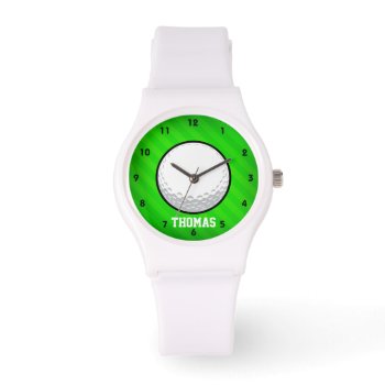 Golf Ball; Neon Green Stripes Watch by Birthday_Party_House at Zazzle