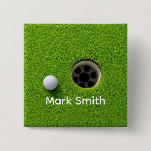 Golf Ball Next to Hole on Green Grass Golf Course Button