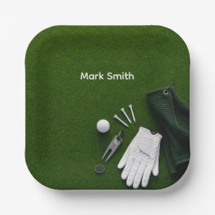 Golf Ball Next to Hole on Green Grass Golf Course Paper Plates