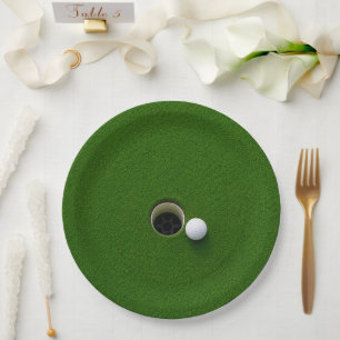 Golf Ball Next to Hole on Green Grass Golf Course  Paper Plates