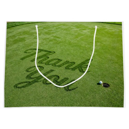 Golf Ball Next to Hole on Green Grass Thank you  Large Gift Bag