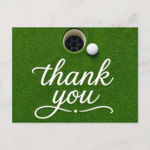 Golf Ball Next to Hole thank you on green grass Postcard