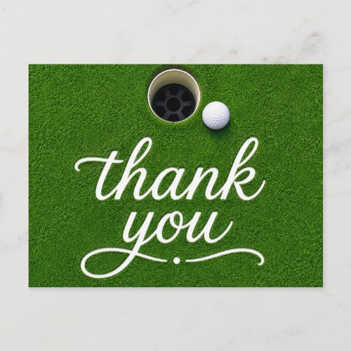 Golf Ball Next to Hole thank you on green grass Postcard