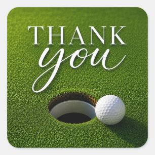 Golf Ball Next to Hole thank you party  Square Sticker