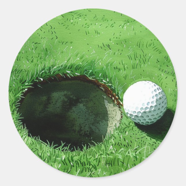 Golf ball next to the hole for Golfer Party  Classic Round Sticker (Front)