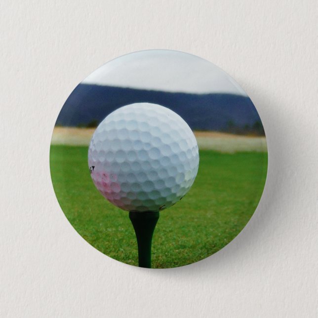Golf Ball on a mountain golf course Button (Front)