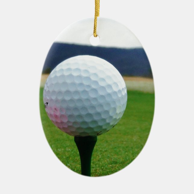 Golf Ball on a mountain golf course Ceramic Ornament (Front)