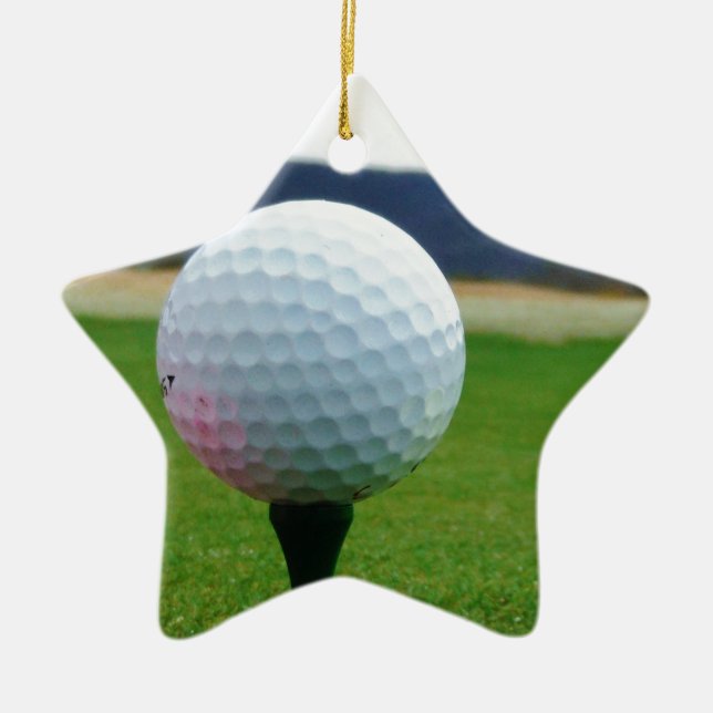 Golf Ball on a mountain golf course Ceramic Ornament (Front)