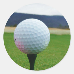 Golf Ball on a mountain golf course Classic Round Sticker