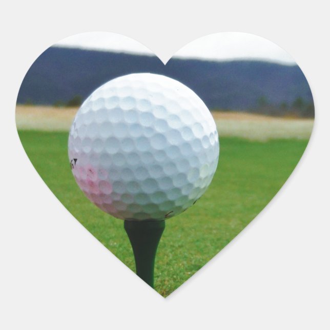 Golf Ball on a mountain golf course Heart Sticker (Front)