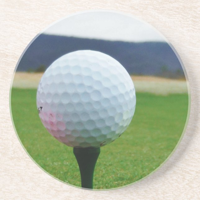 Golf Ball on a mountain golf course Sandstone Coaster (Front)