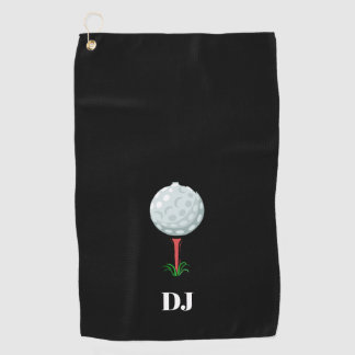 Golf Ball on a Tee Black Initials Golf Towel