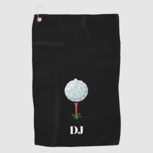 Golf Ball on a Tee Black Initials Towel