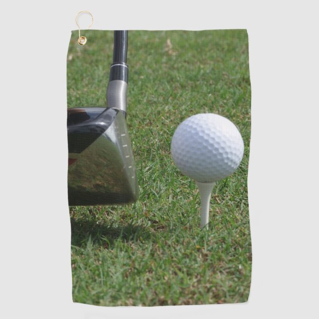 Golf ball on a tee Golf Towels (Front)