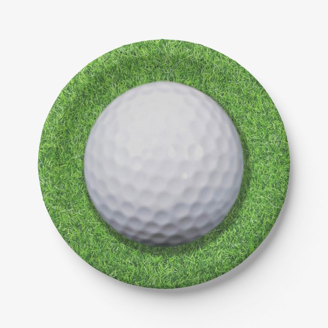 Golf ball on Grass Paper Plates (Front)