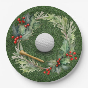 Golf ball on green for Christmas Golfer Paper Plates