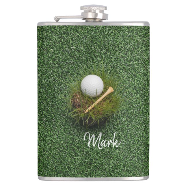Golf ball on green grass flask (Front)