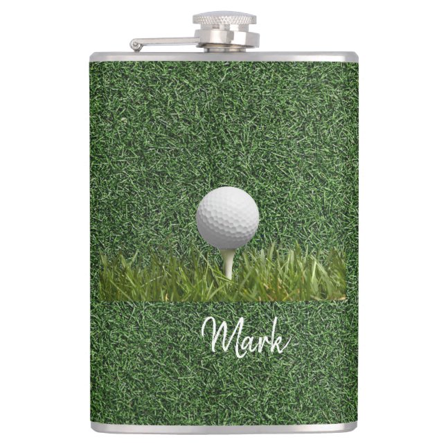 Golf ball on green grass flask (Front)