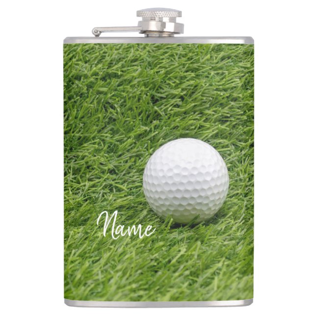 Golf ball on green grass flask (Front)
