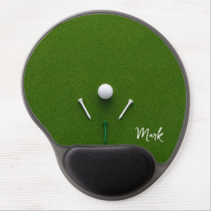 Golf ball on green ready for tee off gel mouse pad