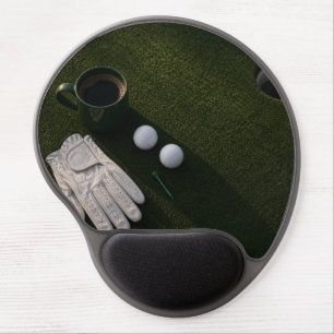 Golf ball on green ready for tee off gel mouse pad