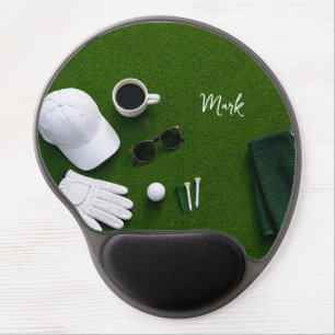 Golf ball on green ready for tee off gel mouse pad