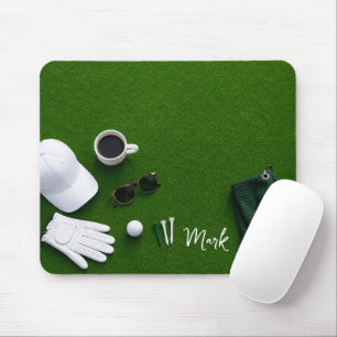 Golf ball on green ready for tee off mouse pad