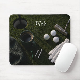 Golf ball on green ready for tee off mouse pad
