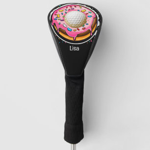 Golf ball on pink donut for woman golfer head cover