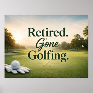 Golf ball on putting green for golfer retirement poster