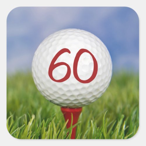 golf ball on red tee 60th birthday square sticker