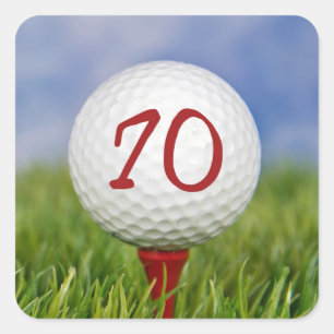 golf ball on red tee 70th birthday square sticker