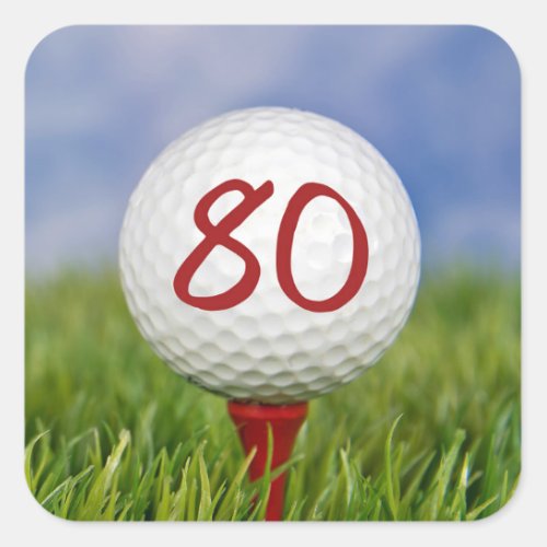 golf ball on red tee 80th birthday square sticker