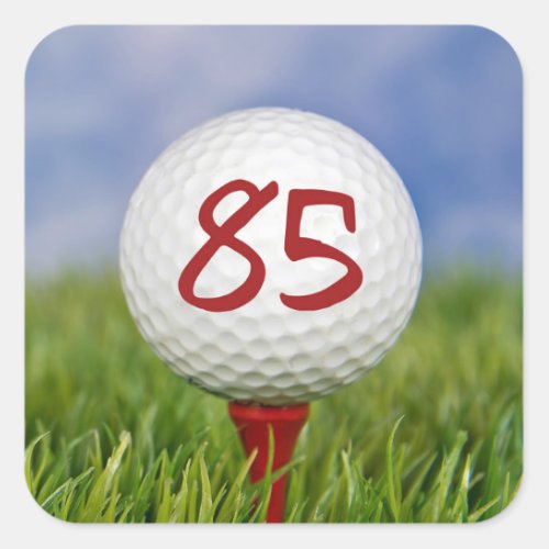 golf ball on red tee 85th birthday square sticker