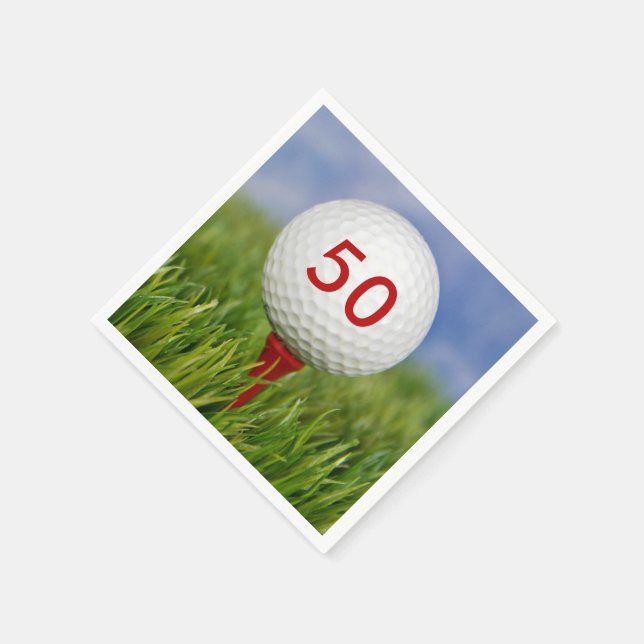 golf ball on red tee napkins (Corner)
