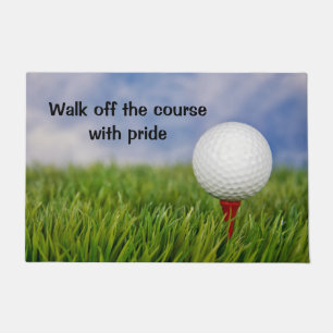 Golf Ball On Red Tee with Quote Doormat