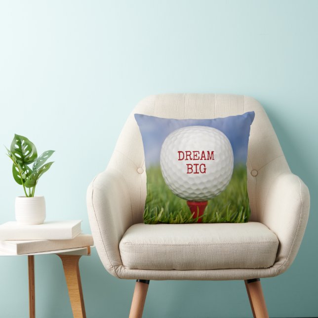 Golf Ball On Red Tee with Quote Throw Pillow (Chair)